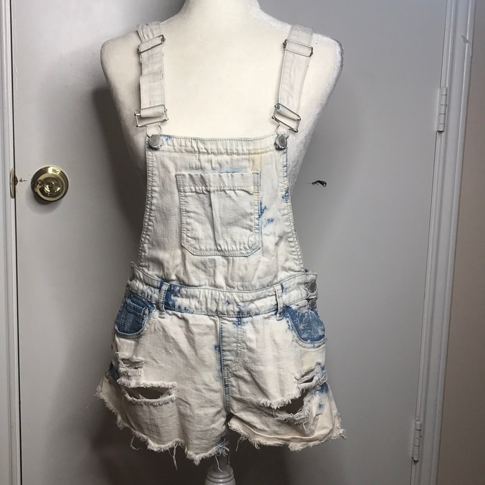 Distressed Acid Wash Overall Shorts